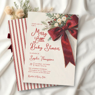 Invitation Fête de Bébé Florale de Noël avec un Petit Ruban R