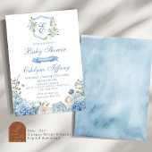 Invitation Fête de bébé florale Hydrangea Crête Bleu Poussiér
