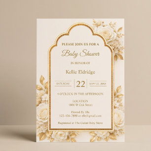 Invitation Fête de bébé florale ivoire et champagne