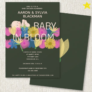 Invitation Fête de bébé florale moderne avec impression Riso