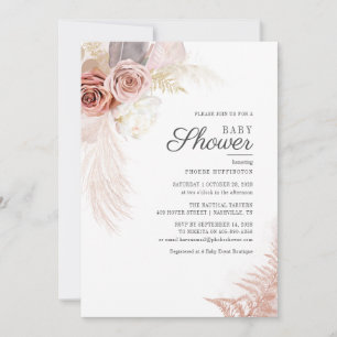 Invitation Fête de bébé florale Pampas Herbe Bohème Terracott