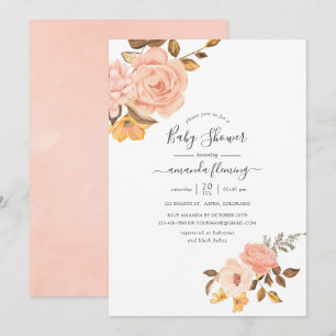 Invitation Fête de bébé florale rose et or