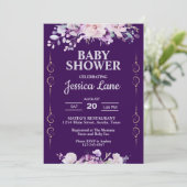 Invitation Fête de bébé florale violet foncé (Debout devant)