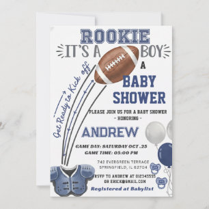 Invitation Fête de bébé football bleu marine Touchdown person