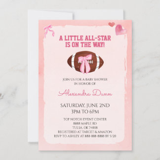 Invitation Fête de bébé football Coquette Ruban Rose