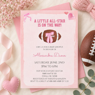 Invitation Fête de bébé football Coquette Ruban Rose