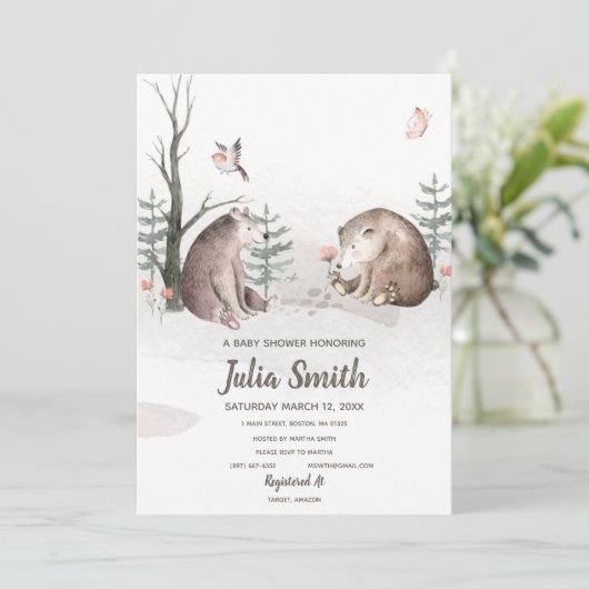 Invitation Fête de Bébé Forêt de Bois Aquarelle (Debout devant)