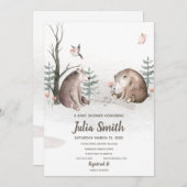 Invitation Fête de Bébé Forêt de Bois Aquarelle (Devant / Derrière)