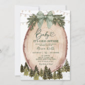 Invitation Fête de Bébé Forêt d'Hiver Rustique Coquette Verte (Devant)