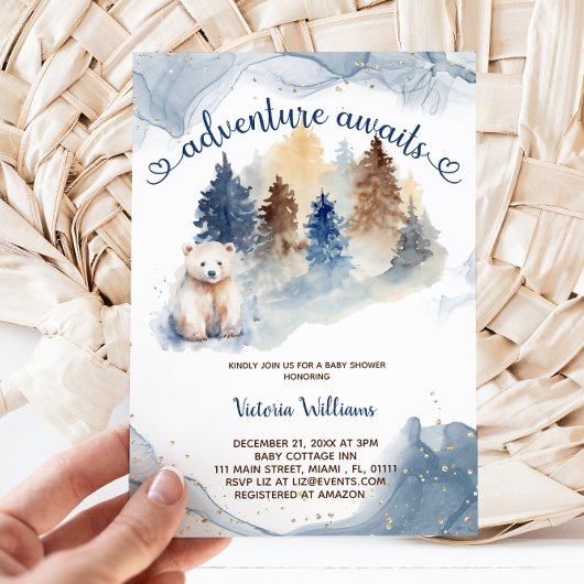 Invitation Fête de Bébé Forêt d'Ours Aventure Attend 