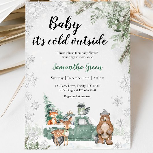 Invitation Fête de Bébé Forêt Enneigée et Verdure