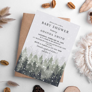 Invitation Fête de Bébé Forêt Enneigée Merveilleux Hiver