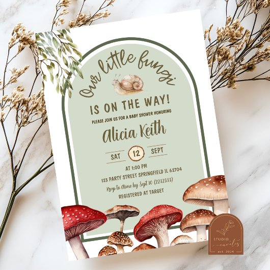 Invitation Fête de Bébé Forêt Escargot et Champignon