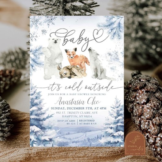 Invitation Fête de Bébé Forêt Froide Hivernale Animaux Arctiq