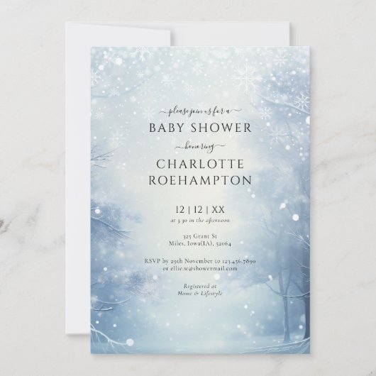 Invitation Fête de Bébé Forêt Merveilleuse d'Hiver (Devant)