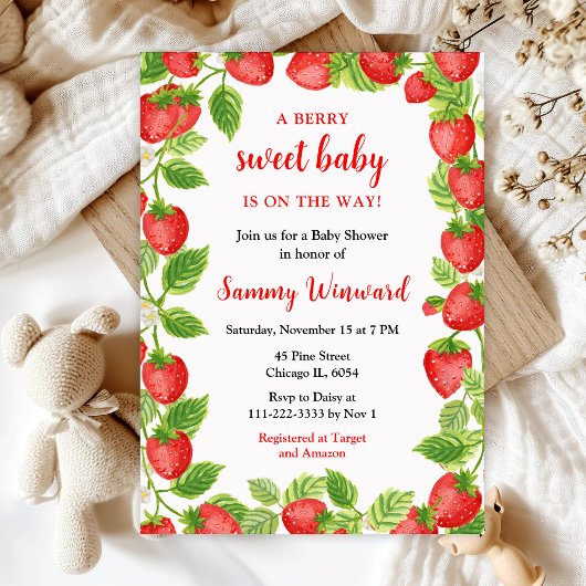 Invitation Fête de Bébé Fraises Sucrées