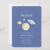 Invitation Fête de Bébé Fusée Bateau Spatial Bleu Au-Dessus d (Devant)