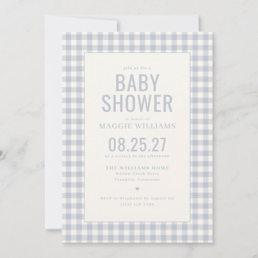 Invitation Fête de bébé garçon à carreaux bleus (Devant)