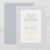 Invitation Fête de bébé garçon à carreaux bleus (Devant / Derrière)