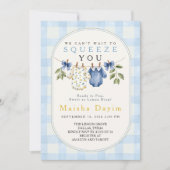 Invitation Fête de bébé garçon à la toile de gingham bleue et (Devant)