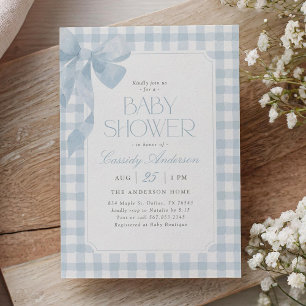 Invitation Fête de bébé garçon à l'arc en vichy bleu