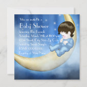 Invitation Fête de bébé garçon à thème lune bleue et jaune (Dos)