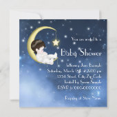 Invitation Fête de bébé garçon à thème lune bleue et jaune (Dos)