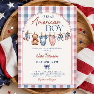 Invitation Fête de bébé garçon américain Red White & Due
