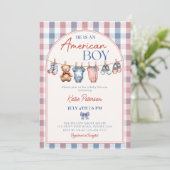 Invitation Fête de bébé garçon américain Red White & Due (Debout devant)