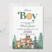 Invitation Fête de bébé garçon animaux de la forêt (Devant)