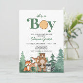 Invitation Fête de bébé garçon animaux de la forêt (Debout devant)