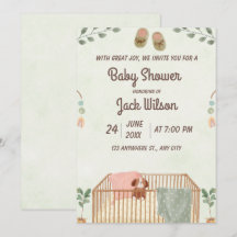 Fête de bébé garçon aquarelle mignonne verte et ma