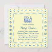 Invitation Fête de bébé garçon au train jaune et bleu (Dos)