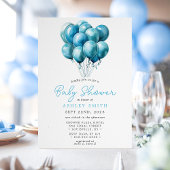 Invitation Fête de Bébé Garçon Ballons Bleus Aquarelle