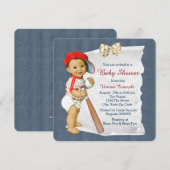 Invitation Fête de bébé garçon baseball et denim (Devant / Derrière)