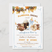 Invitation Fête de bébé garçon bleu citrouilles Boho d'automn (Devant)