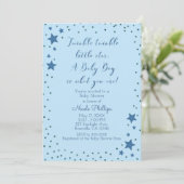 Invitation Fête de Bébé Garçon Bleu Clair Twinkle Little Star (Debout devant)