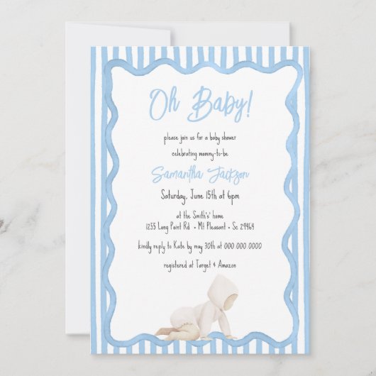 Invitation Fête de bébé garçon bleu fantaisiste (Devant)