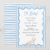 Invitation Fête de bébé garçon bleu fantaisiste (Devant / Derrière)