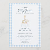 Invitation Fête de bébé Garçon Bleu Gingham Dindon Fou (Devant)