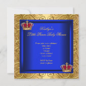 Invitation Fête de bébé garçon bleu royal damassé or (Dos)