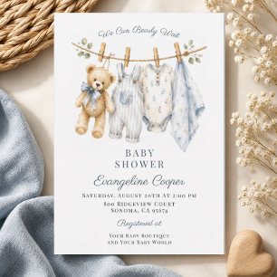 Invitation Fête de bébé garçon bleu Watercolor que nous pouvo