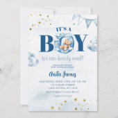 Invitation Fête de bébé garçon Blue Boy Bearly Wait (Devant)