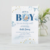 Invitation Fête de bébé garçon Blue Boy Bearly Wait (Debout devant)
