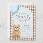 Invitation Fête de Bébé Garçon Blue We Can Bearly Wait (Devant)