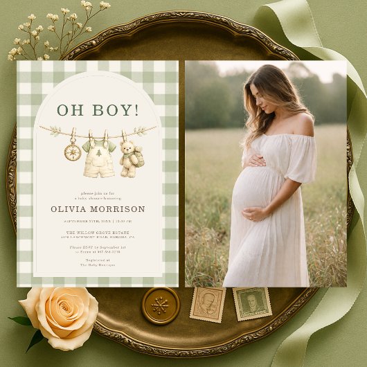 Invitation Fête de Bébé Garçon Bois Oh Boy