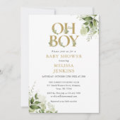 Invitation Fête de bébé Garçon Botanique Végétal Doré (Devant)