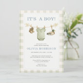 Invitation Fête de bébé garçon Canard de chasse Gingham Tout (Debout devant)
