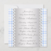Invitation Fête de bébé garçon Cheval à Bascule Gingham Bleu (Dos)
