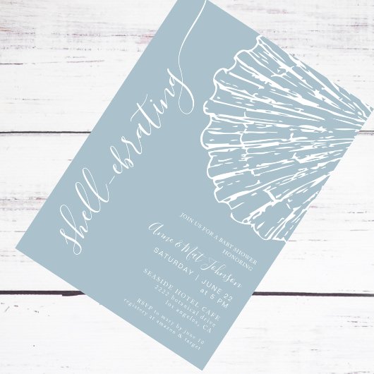 Invitation Fête de bébé garçon "Coastal Blue Shell" en l'honn